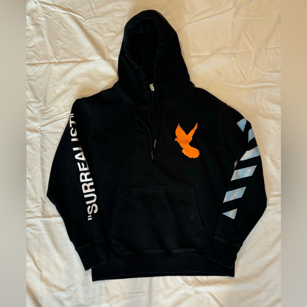 Off-White Surrealist Black Hoodie with Orange Graphic, limited edition